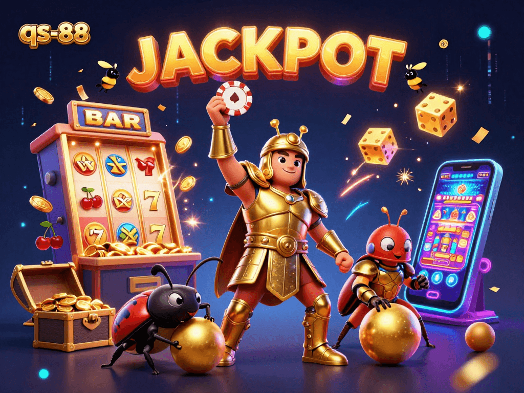 qs-88 brings a victorious beetle lifting a poker chip, embodying casino excitement!