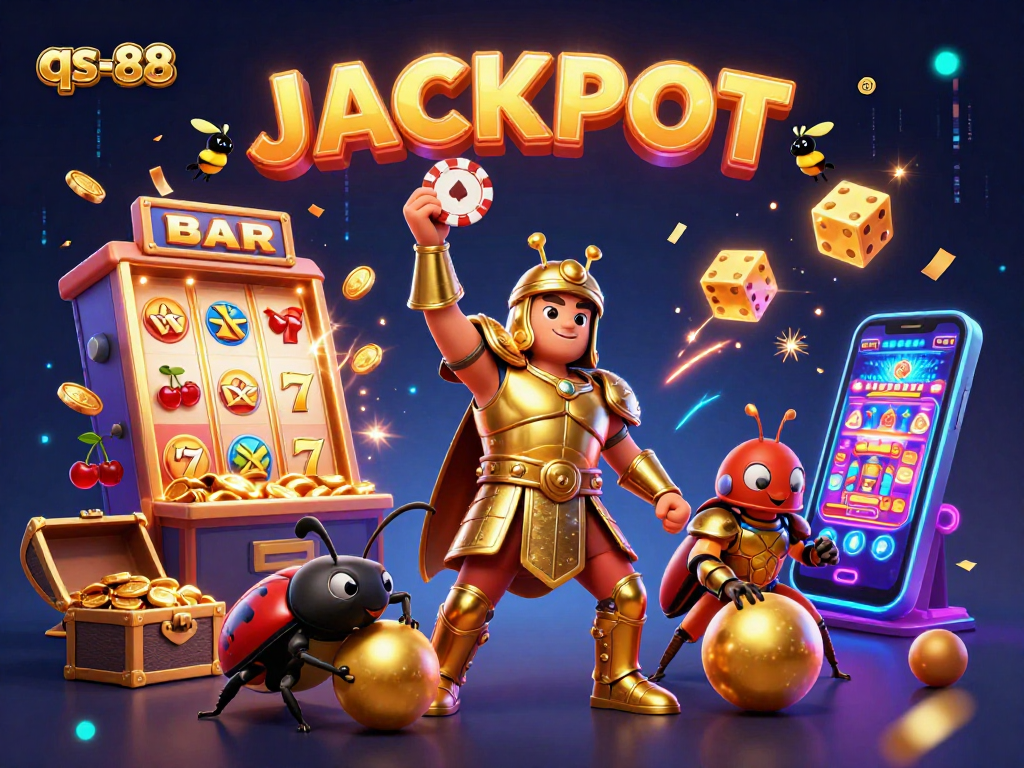 qs-88 brings a victorious beetle lifting a poker chip, embodying casino excitement!
