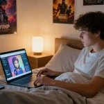 Engaging ai nsfw chat experience in a cozy bedroom, showcasing personalized interactions with AI characters.