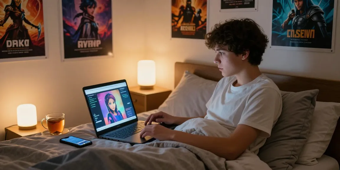 Engaging ai nsfw chat experience in a cozy bedroom, showcasing personalized interactions with AI characters.