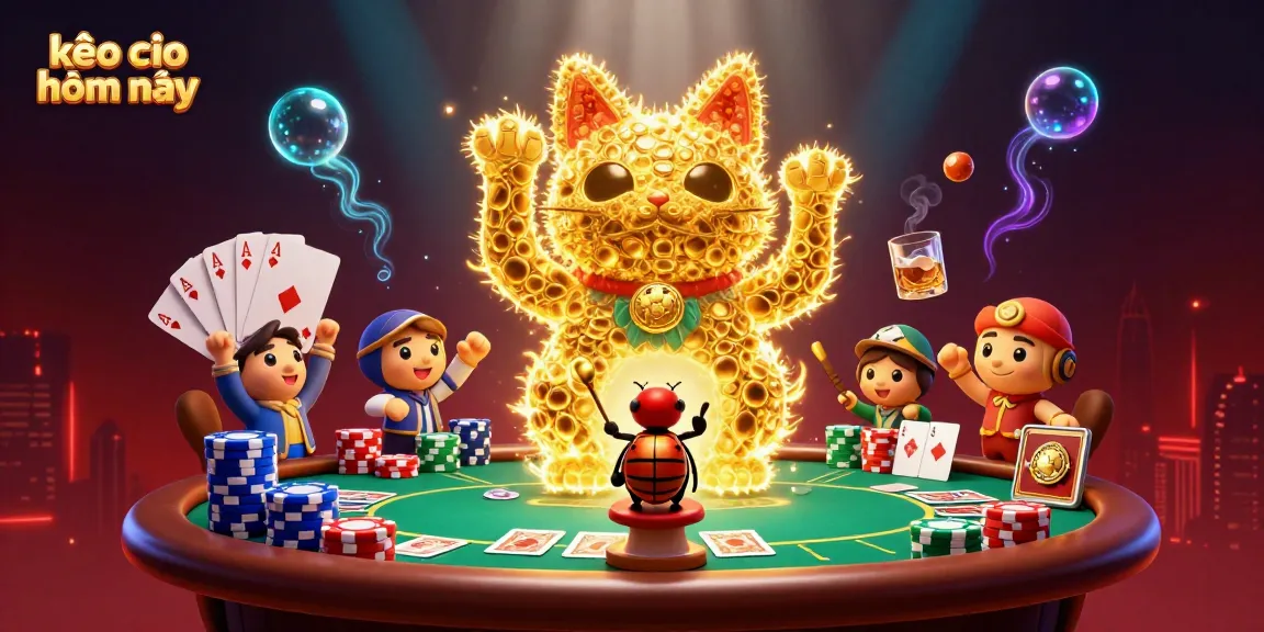 Experience the thrilling action of kèo nhà cái hôm nay with a lively casino scene featuring a lucky cat.