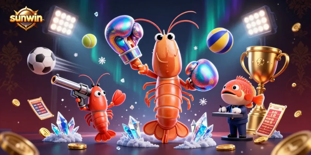 Experience thrilling gameplay with sunwin as colorful characters battle amidst a vibrant casino atmosphere.