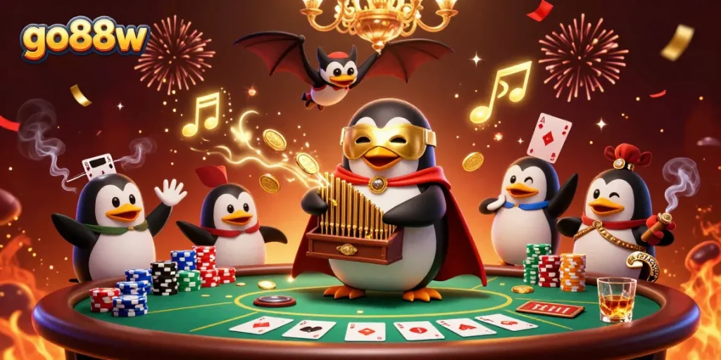 Experience the excitement of go88w with a vibrant, festive casino scene capturing gaming energy.