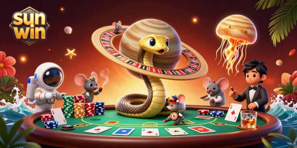 Spin the sun win roulette with a cosmic dealer as astronaut mice place bets.